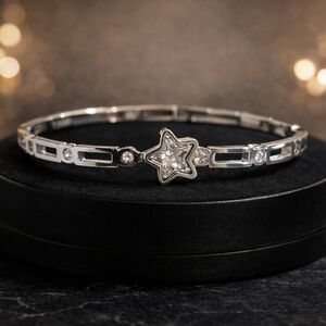 Silver Star Accent Women's Bracelet - Elegant Stainless Steel Piece